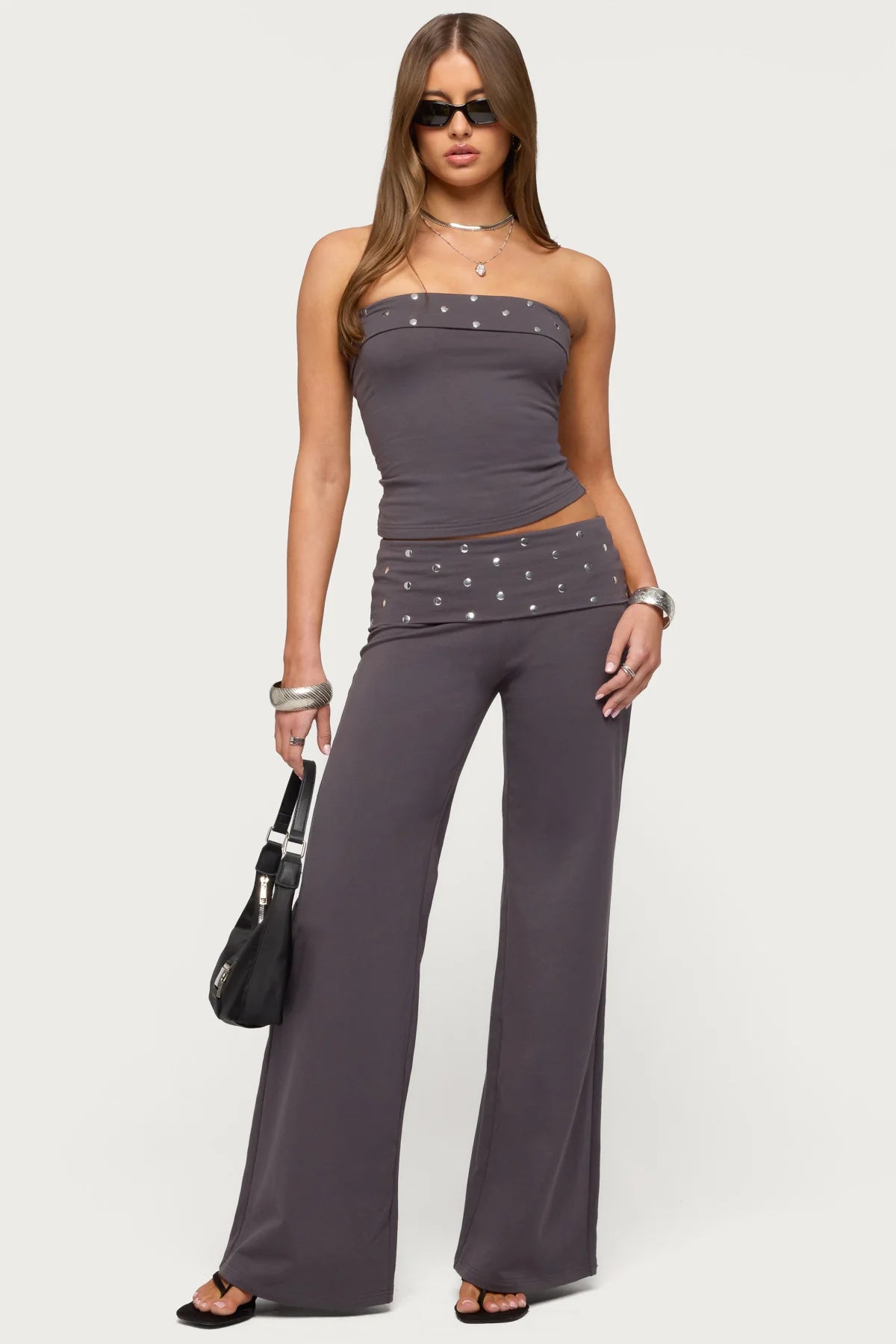 Breanna Studded Foldover Wide Leg Pants