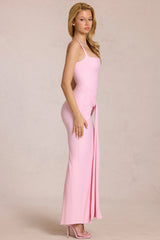 Square-Neck Tie-Gather Maxi Dress in Blossom Pink