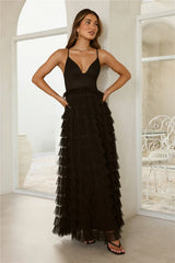Drama Queen Tulle Tiered Maxi Dress Black