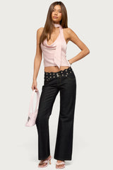 Satin Effect Cowl Neck Scarf Top