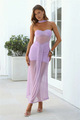 Shimmer Sheer Strapless Maxi Dress Lilac