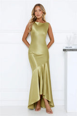 Bespoke Beauty Satin Maxi Dress Olive