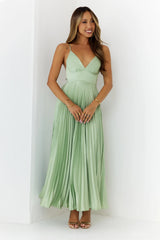 Elegance Found Pleated Maxi Dress Sage