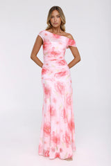 Florals Like You Off Shoulder Mesh Maxi Dress Pink