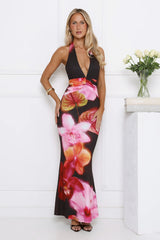 Soft Petal Energy Halter Maxi Dress Floral