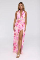 Darlingly Done Halter Mesh Maxi Dress Pink