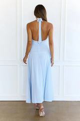 Whispered Promises Halter Mesh Maxi Dress Blue