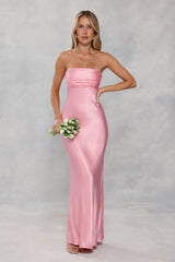 The Seraphina Strapless Satin Maxi Dress Candy Pink
