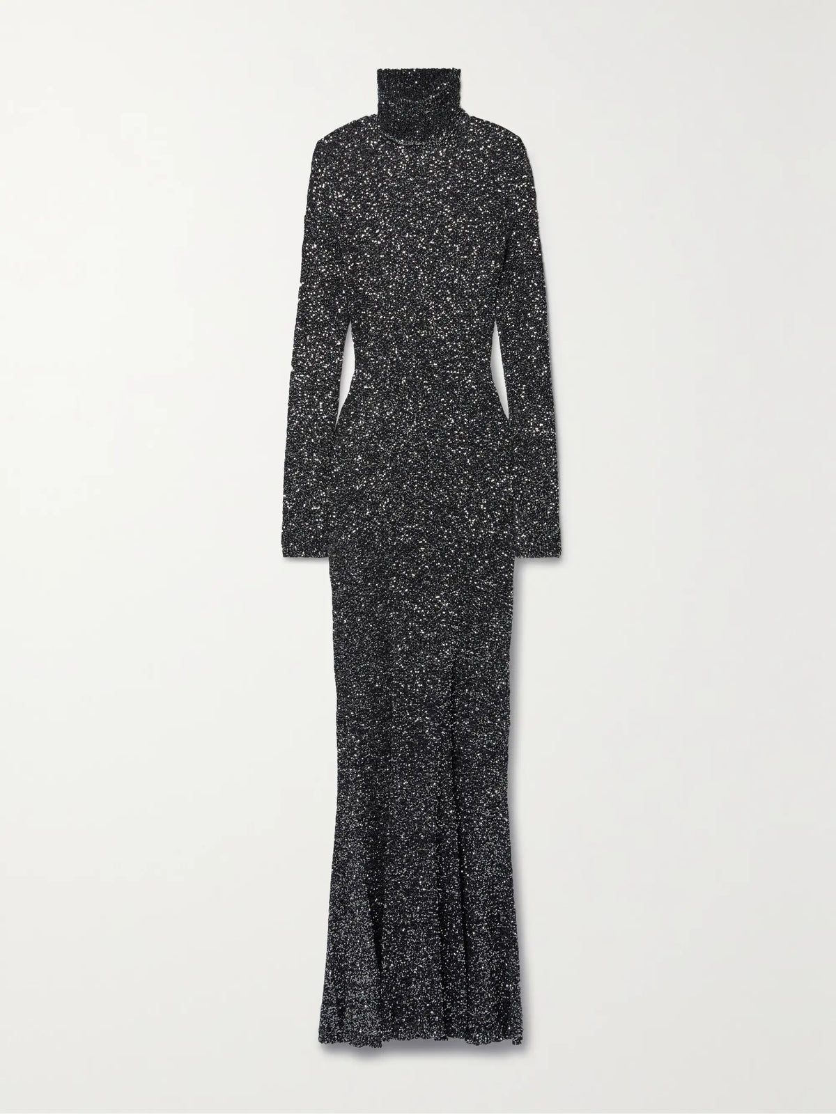 Sequined stretch-knit turtleneck maxi dress