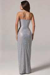 Embellished Bandeau Cowl-Waist Maxi Dress in Frost