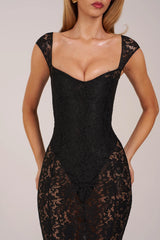 Sweetheart-Neck Maxi Dress in Black
