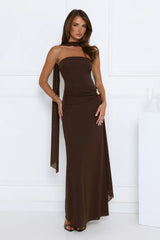 Day To Night Luxe Strapless Maxi Dress Chocolate