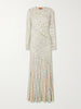 Draped striped sequined ribbed-knit maxi dress