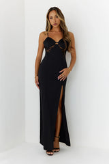 Satin Lace Nights Maxi Dress Black