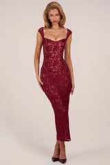 Sweetheart-Neck Maxi Dress in Wine