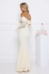 Laced Up Luxe Off Shoulder Maxi Dress Cream