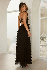 Drama Queen Tulle Tiered Maxi Dress Black
