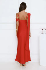 Whispered Flame Satin Maxi Dress Red