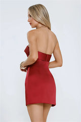 Golden Poise Strapless Satin Mini Dress Wine