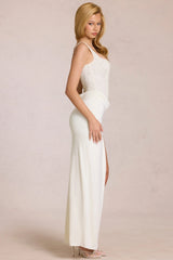 Lace Corset Maxi Dress in Pearl