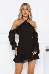 Holiday Energy Off Shoulder Mini Dress Black