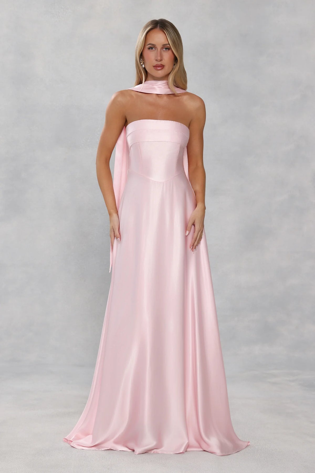 The Serina Strapless Satin Maxi Dress Light Pink