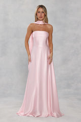 The Serina Strapless Satin Maxi Dress Light Pink