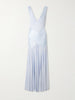 Pleated paneled satin and stretch-jersey maxi dress